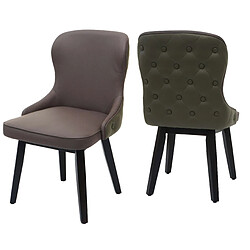 Decoshop26 Lot de 2 chaises de salle à manger rembourrée coutures décoratives au dos assise en tissu vert foncé-gris pieds en bois foncé 04_0007386