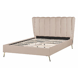 Beliani Lit double en velours avec port USB 140 x 200 cm taupe MIRIBEL pas cher