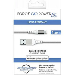 BIGBEN Câble Renforcé USB A/Lightning 1,2m 2.4A Garanti à vie Blanc - 100% Plastique recyclé Force Power Lite pas cher