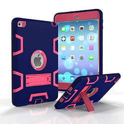 Wewoo Coque antichoc en silicone de couleur contrastée + PC pour iPad mini 5 / mini 4 avec support bleu marine + rose rouge