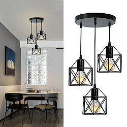 EMKE Suspension Lustre à 3 Flammes Suspension Vintage Suspension Rétro Lustre de Plafond, Abat-Jour Noir pour E27, Salon Café (1 Set)