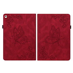 Etui en PU motif fleur et papillon avec porte-cartes et support rouge pour votre Apple iPad 10.2 (2021)/(2020)/(2019)