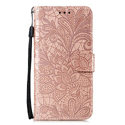 Etui en PU peau de fleur en dentelle imprimée avec support or rose pour votre Samsung Galaxy A41 (Global Version)