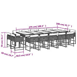 vidaXL Ensemble à manger de jardin et coussins 15 pcs gris clair rotin pas cher