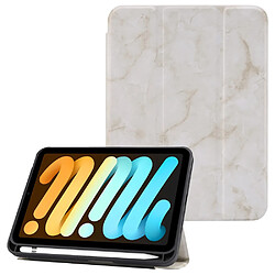 Etui en PU motif marbré avec support à trois volets et porte-stylo beige pour votre Apple iPad mini (2021)