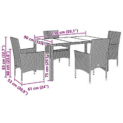 vidaXL Ensemble à manger de jardin avec coussins 5 pcs rotin et verre pas cher