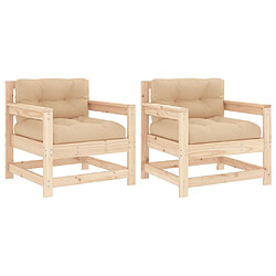 Maison Chic Lot de 2 Chaises de jardin,Fauteuil d'extérieur avec coussins bois de pin massif -MN53817