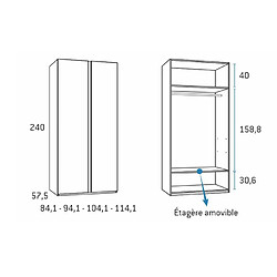 Inside 75 Armoire 2 portes longues 104,1 x 57,5 mélaminé ardoise poignée New Perfil hauteur 240 cm