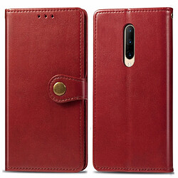 Wewoo Housse Coque Pour OnePlus 7 Pro Retro Boucle en cuir de couleur unie Protection téléphone mobile Etui avec cadre photo et fente carte et porte-monnaie et support Rouge