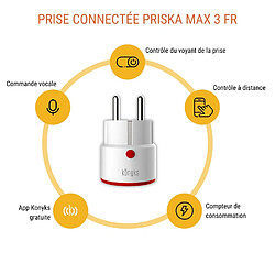 Prise connectée Konyks Priska Max 3 FR - WiFi + Bluetooth, Fonctions avancées V3, 16A, Compteur de consommation, Compatible Alexa et Google Home & Tuya Blanc/Rouge