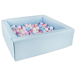 Velinda Piscine à balles carrée avec 300 balles -bleu clair/blanc, transparent, bleu clair, rose, rose, bleu