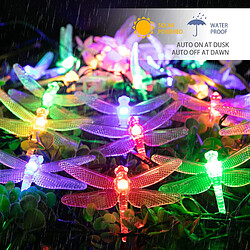 Libellule Guirlande Lumineuse Solaire Extérieure 20,8 Pieds 30 Led Guirlande Lumineuse Solaire Imperméable, 8 Modes Lumières Décoratives pour Patio Jardin Cour Clôture Mariage Fête de Noël, Multicolore