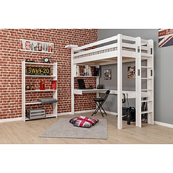 DECOPIN lit mezzanine 90x190 avec petit espace bureau carlit - blanc uni