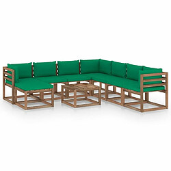 vidaXL Salon de jardin 9 pcs avec coussins Vert