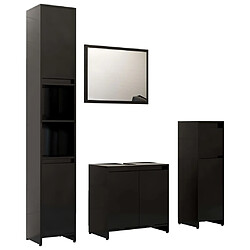 Maison Chic Ensemble de 4 meubles de salle de bain,Armoire rangement + miroir Noir Aggloméré -MN92099