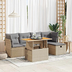 vidaXL Salon de jardin 6 pcs avec coussins beige résine tressée acacia