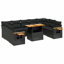 vidaXL Salon de jardin 10 pcs avec coussins noir résine tressée