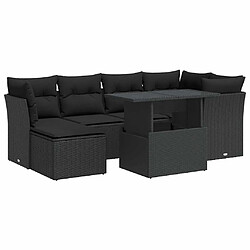 vidaXL Salon de jardin 7 pcs avec coussins noir résine tressée