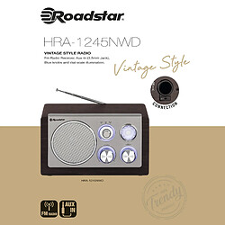 Radio Portable Vintage FM Analogique , Haut-Parleur 16W, Radio Rétro Compacte, , Bois, Roadstar, HRA1245NWD