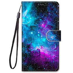 Etui en PU avec support et sangle B15 ciel étoilé violet/vert pour votre Samsung Galaxy A13 5G