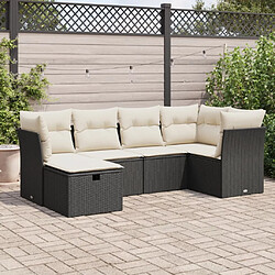 vidaXL Salon de jardin 6 pcs avec coussins noir résine tressée