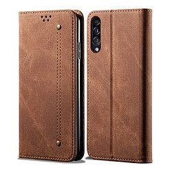 Wewoo Housse Coque Pour Galaxy A50s / A50 / A30s Denim Texture Etui en cuir avec rabat horizontal et style décontracté supportfentes cartes et porte-monnaie Marron