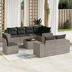 Maison Chic Salon de jardin 9 pcs avec coussins | Ensemble de Table et chaises | Mobilier d'Extérieur gris résine tressée -GKD72020