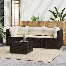 Maison Chic Salon de jardin 4 pcs + coussins - Mobilier/Meubles de jardin - Table et chaises d'extérieur Marron Résine tressée -MN99598