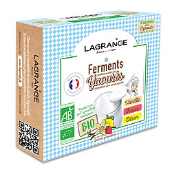 Lagrange 3 sachets de ferments pour yaourts aromatisés sans sucres ajoutés - 385002 - Vanille/Fraise/Citron