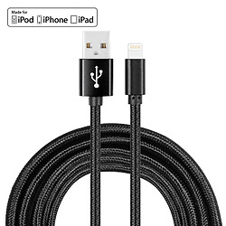 Wewoo Câble noir pour iPhone X, 8, 7 et 7 Plus, 6 6s, 6 Plus 6S Plus, 5 & 5s & 5C, iPad Air, mini YF-MX04 3 M 2.4A MFI Certifié Lightning à USB Nylon Weave Style Data de Recharge de Données,