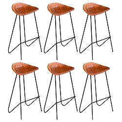 vidaXL Chaises de bar lot de 6 marron cuir véritable