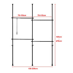 Avis Helloshop26 Penderie télescopique acier laqué 150 - 230 cm 4 barres de penderie noir 03_0008157