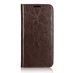 Etui en cuir véritable peau de cheval fou café pour votre Samsung Galaxy A41 (Global Version)