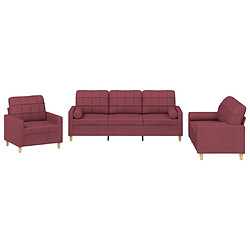 vidaXL Ensemble de canapés 3 pcs avec coussins rouge bordeaux tissu