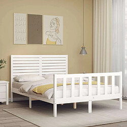 Avis Maison Chic Lit adulte - Cadre Structure de lit avec tête de lit Contemporain blanc petit double bois massif -MN68115