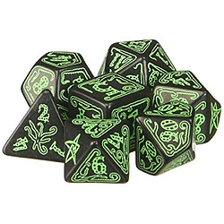 Q WORKSHOP Call of Cthulhu Black and Green Dice Set of 7