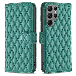 Etui en PU BINFEN COLOR anti-chute, motif losange avec support pour votre Samsung Galaxy S23 Ultra - vert