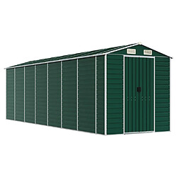 Helloshop26 Abri de jardin cabane cabanon maison de stockage remise extérieur hangar outils robuste 191 x 640 x 198 cm acier galvanisé vert 02_0022353