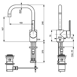 Ideal Standard - Mitigeur lavabo bec haut monotrou chromé avec tirette et vidage bonde métal - NEON