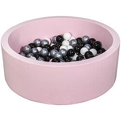 Velinda Piscine à balles Aire de jeu + 150 balles rose noir, blanc, argent