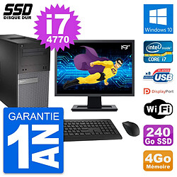 PC Tour Dell 3020 Ecran 19" Intel Core i7-4770 RAM 4Go SSD 240Go Windows 10 Wifi - Occasion