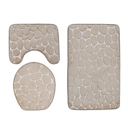 Ensemble de salle de bains 3 tapis de bain tapis de bain anti-dérapant couverture couvercle couvercle de toilette beige