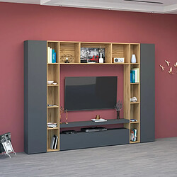 Ahd Amazing Home Design Meuble TV moderne bibliothèque rangement mural bois noir Arkel AP