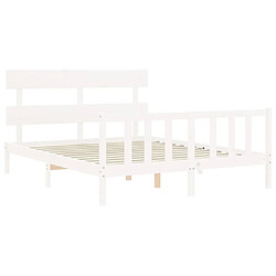 Maison Chic Lit adulte - Cadre Structure de lit avec tête de lit Contemporain blanc 160x200 cm bois massif -MN21390 pas cher