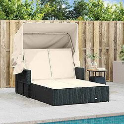 Avis Maison Chic Chaise longue | Transat Bain de soleil double et auvent et coussins noir résine tressée -GKD33521