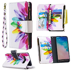 Etui en PU fermeture à glissière d'impression de modèle fleur colorisée pour votre Samsung Galaxy S10