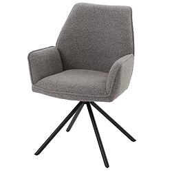 Decoshop26 Chaise de salle à manger avec accoudoir siège rotatif en tissu bouclé gris clair cadre trépied 04_0006273