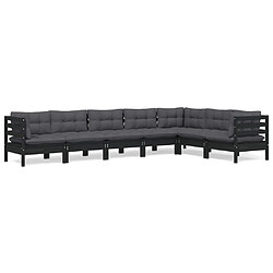 Maison Chic Salon de jardin 7 pcs + coussins - Mobilier/Meubles de jardin - Table et chaises d'extérieur Noir Bois de pin solide -MN76718