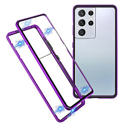 Coque en métal Cadre d'installation de serrure magnétique violet pour votre Samsung Galaxy S21 Ultra 5G