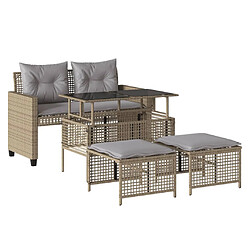 vidaXL Salon de jardin avec coussins 4 pcs beige résine tressée verre